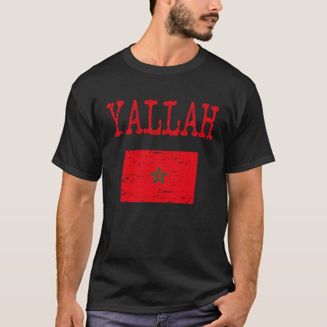 Yallah Arabiska marockanska flagga T Shirt (Framsida)