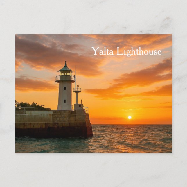 Yalta fyr vid solnedgång, Ukraina, vykort (Framsida)