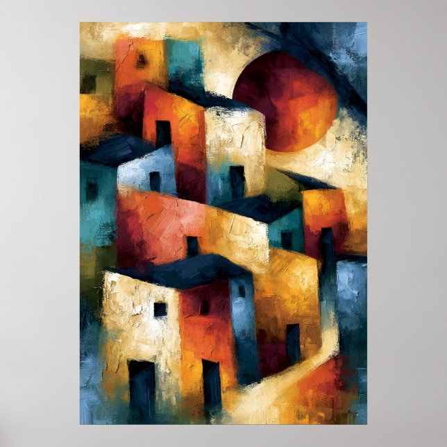 Yama no Mura Japansk Geometrisk Bergsby Poster (Framsidan)