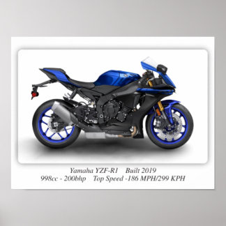 Yamaha YZF-R1 2019 Motorcykel - A3 Poster