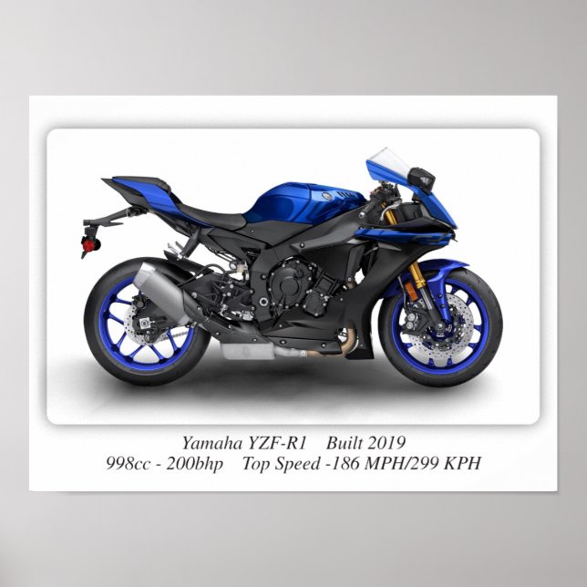 Yamaha YZF-R1 2019 Motorcykel - A3 Poster (Framsidan)