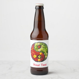 Yang för frukt- och grönsakkärlekyin symbol ölflaska etikett