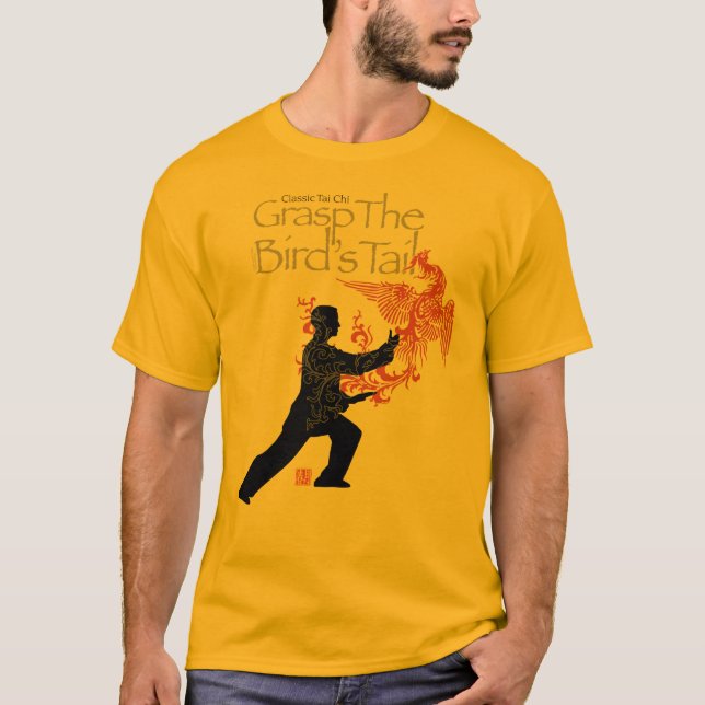 Yang Tai Chi"avfyra Phoenix" den guld- Tee Shirt (Framsida)