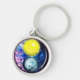 Yang-Yin / Sol-Måne Rund Silverfärgad Nyckelring