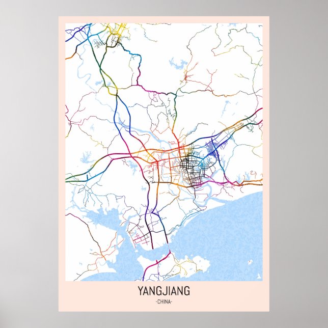 Yangjiang Kina Stadskarta Poster (Framsidan)