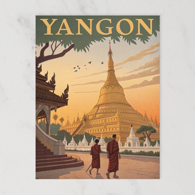 Yangon Pagoda och Burmese Retro Vykort (Skapare uppladdad)