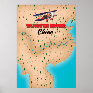 Yangtze River China karta poster