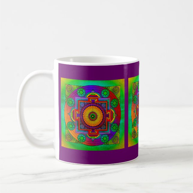 YANTRA - underbara hjulet - grönt violett Kaffemugg (Vänster)