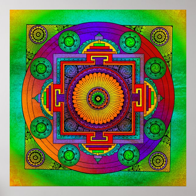 YANTRA - underbara hjulet - grönt violett Poster (Framsidan)