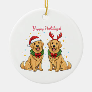 Yappy Holidays Golden Retriever Golden Xmas Julgransprydnad Keramik