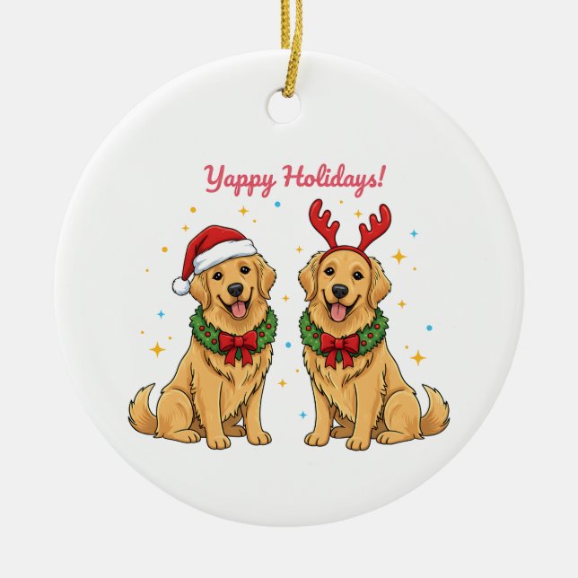 Yappy Holidays Golden Retriever Golden Xmas Julgransprydnad Keramik (Framsidan)
