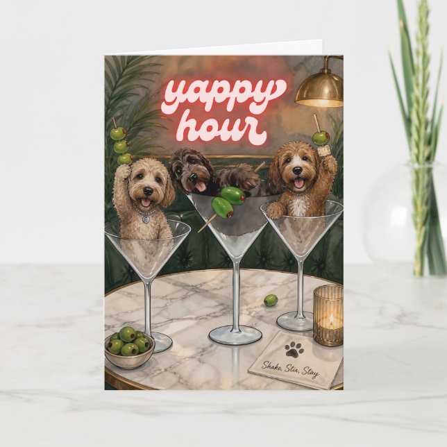 Yappy Hour Hund Cocktail Glad Tid Greeting Card Kort (Framsida)