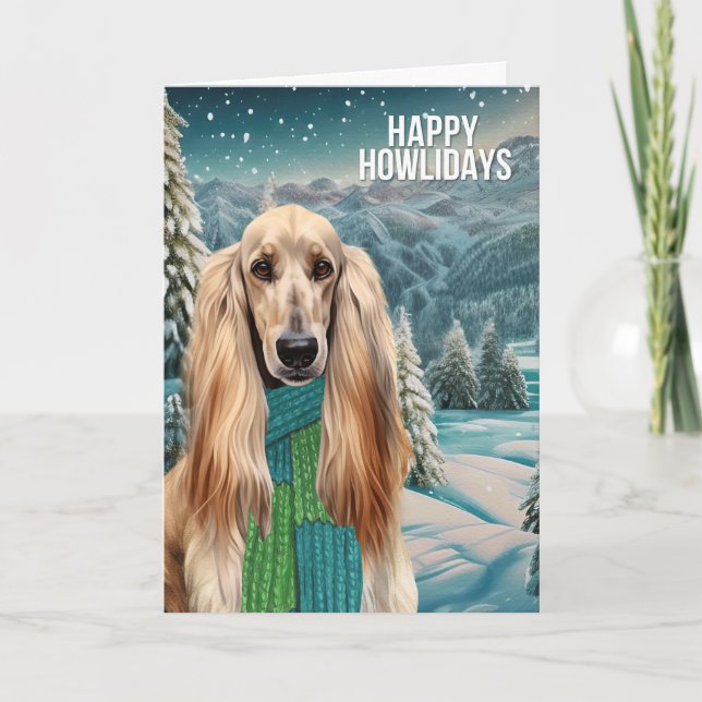 Yappy Howlidays Afghan Hound Dog in Winter Scarf Helgkort (Framsida)