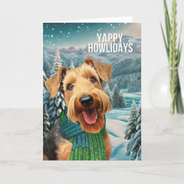 Yappy Howlidays Airedale Terrier i Winter Scarf Helgkort