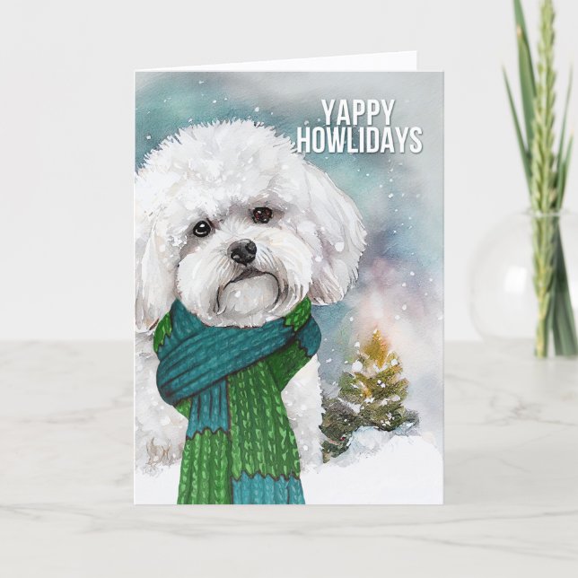 Yappy Howlidays Bichon Frise Dog Christmas Helgkort (Framsida)