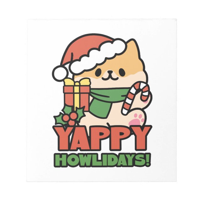 Yappy Howlidays - Cute God-Tecknaden Hund Anteckningsblock (Framsida)