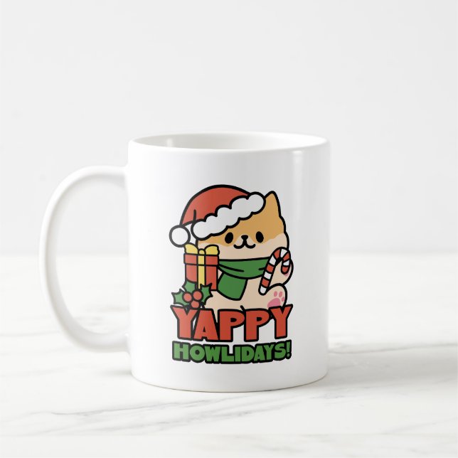 Yappy Howlidays - Cute God-Tecknaden Hund Kaffemugg (Vänster)