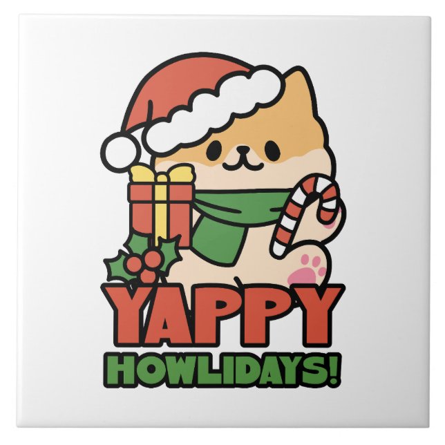 Yappy Howlidays - Cute God-Tecknaden Hund Kakelplatta (Framsidan)