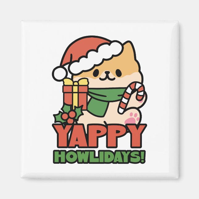 Yappy Howlidays - Cute God-Tecknaden Hund Magnet (Framsidan)