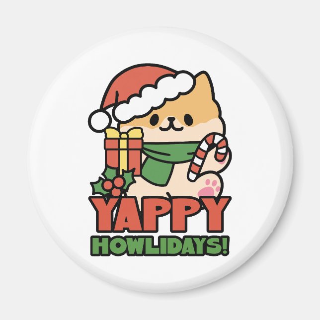 Yappy Howlidays - Cute God-Tecknaden Hund Magnet (Framsidan)