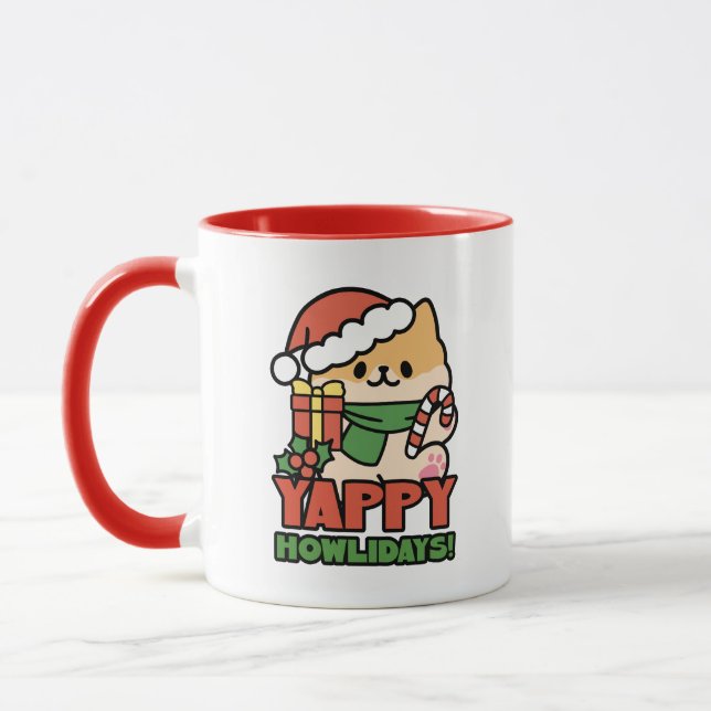 Yappy Howlidays - Cute God-Tecknaden Hund Mugg (Vänster)