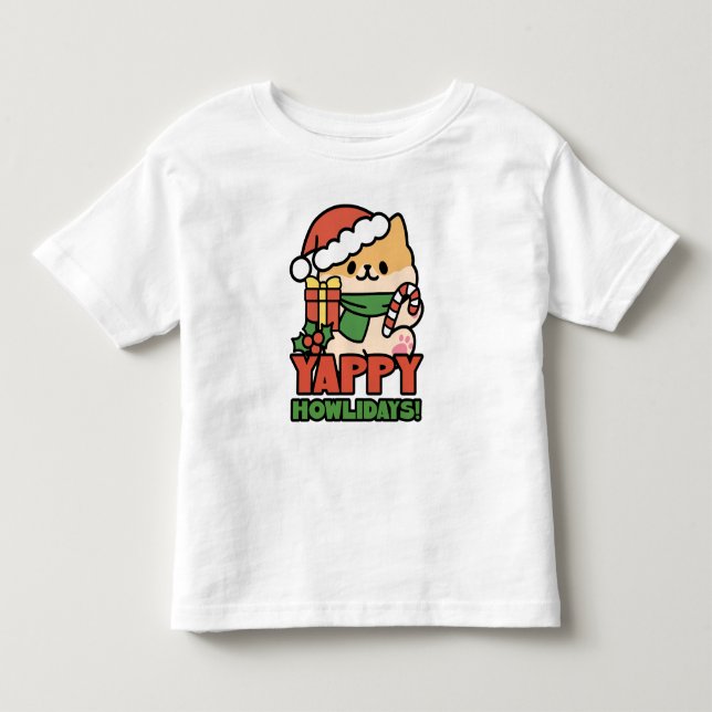 Yappy Howlidays - Cute God-Tecknaden Hund T Shirt (Framsida)