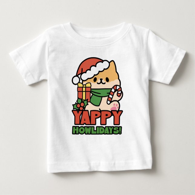 Yappy Howlidays - Cute God-Tecknaden Hund T Shirt (Framsida)