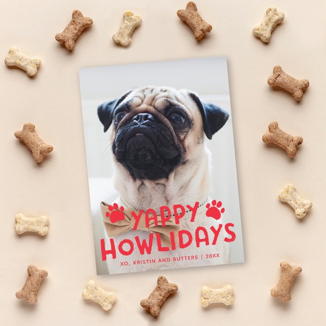Yappy Howlidays Cute Rolig hund Helgdag Photo Card Julkort (Skapare uppladdad)