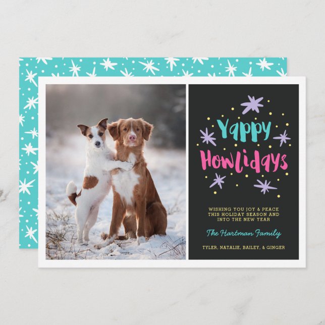 Yappy Howlidays Hund jul Photo Black Julkort (Fram/baksida)