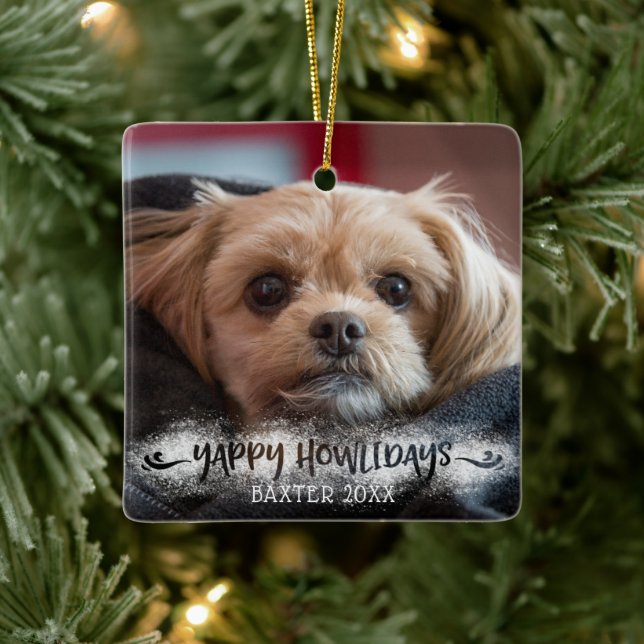 YAPPY HOWLIDAYS Snowy Overlay Hund Photo Julgransprydnad Keramik (Träd)