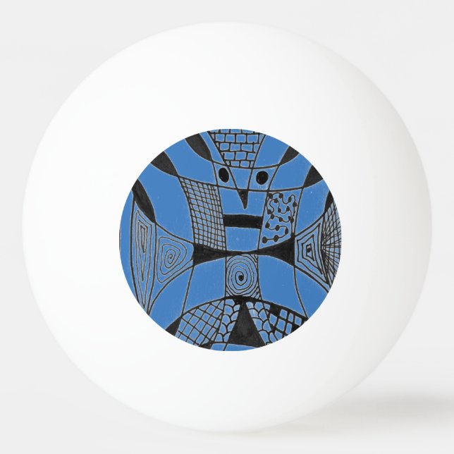 "Yappy Hund - blue" Abstrakt Ping Pong Boll (Framsidan)