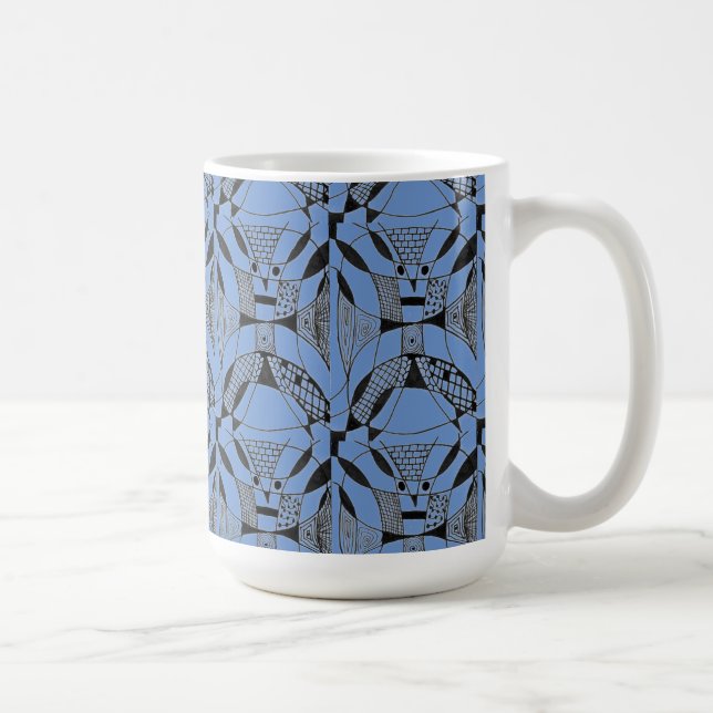 "Yappy Hund on Blue Tiled" Abstract Design Mugg (Höger)