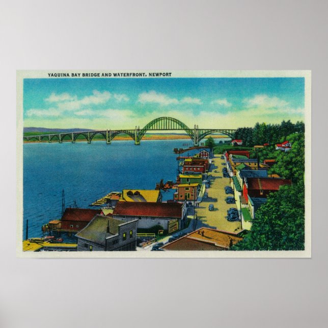 Yaquina Bay Bridge och vattenfront Newport, ELLER Poster (Framsidan)