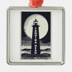 Yaquina Head Lighthouse Oregon Måne Julgransprydnad Metall