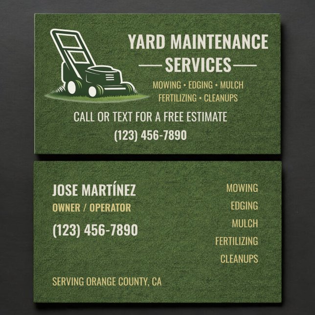 Yard Maintenance Services Business Card Visitkort (Skapare uppladdad)