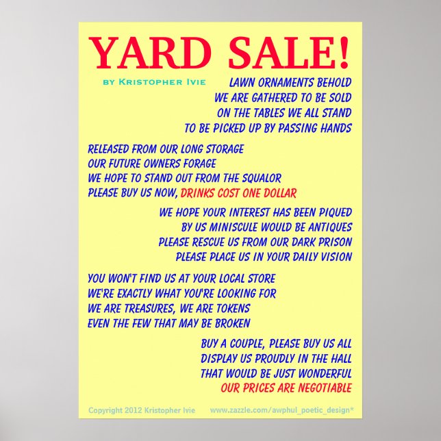 Yard Sale Dikt Poster (Framsidan)