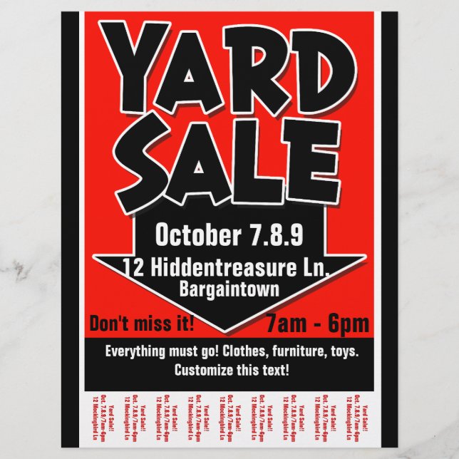 Yard Sale.Garage Sale.Anpassade.Tearsheet Reklamblad (Framsidan)