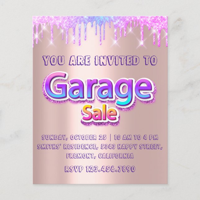 Yard Sale Garage Sale Holograph Drifts Rosa Flygblad (Framsidan)