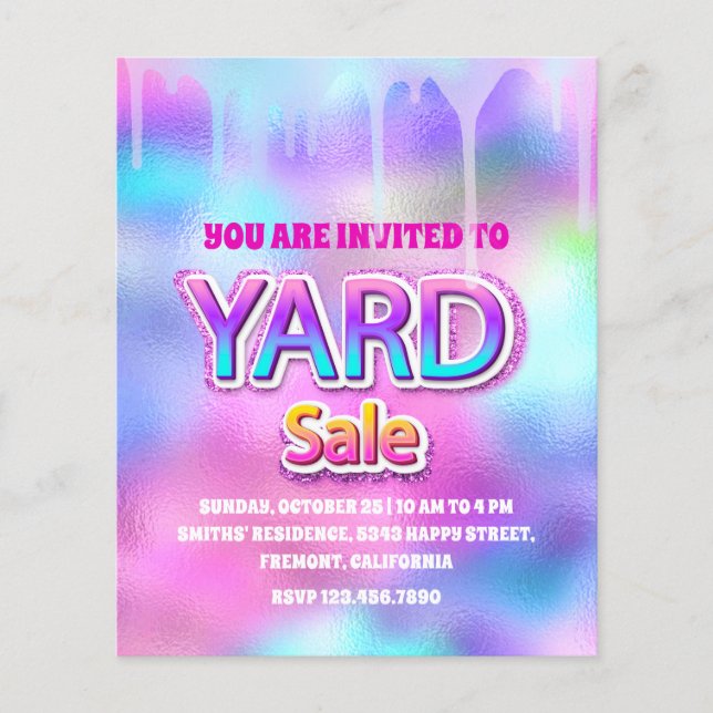 Yard Sale HoloGraph Rosa Glitter Drift Flygblad (Framsidan)