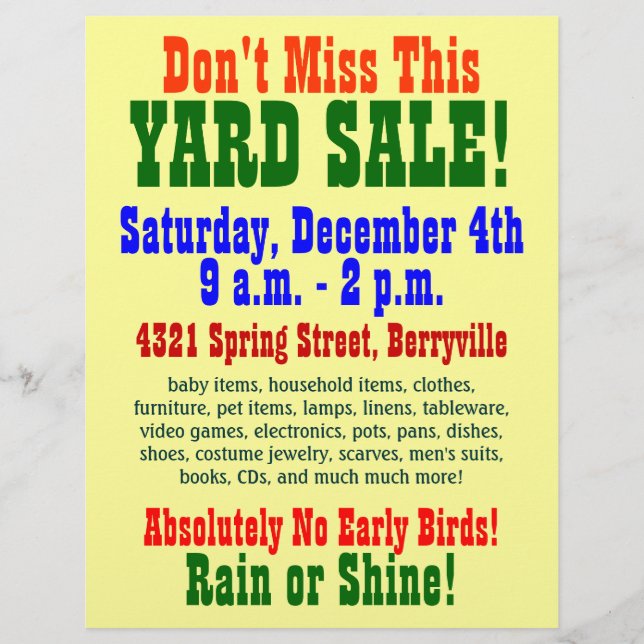Yard Sale Reklamblad (Framsidan)