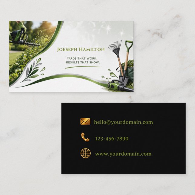 Yard Work Gardner Lawn Care Business Card Visitkort (Fram/baksida)