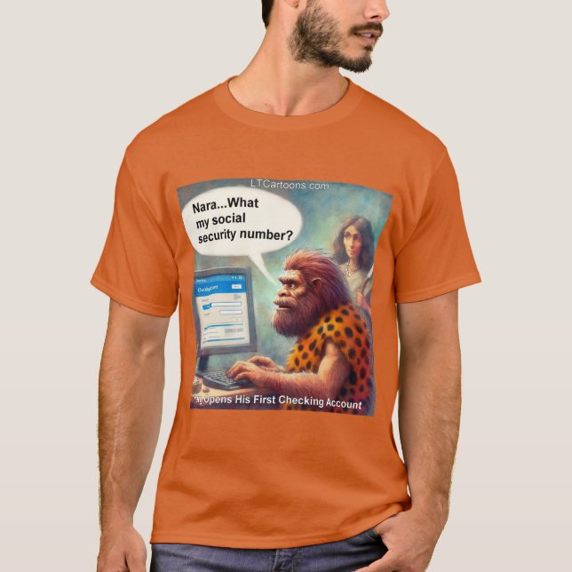 Yarg’s First Login: Banking Like a Caveman T Shirt (Framsida)
