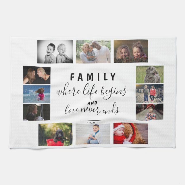 Yarly Family Keepsak som säger 12 fotokollage Kökshandduk (Horisontell)