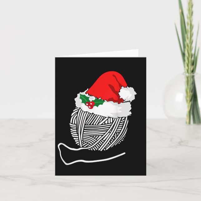 Yarn Ball Santa Knitting T Shirt Christmas Women's Kort (Framsida)