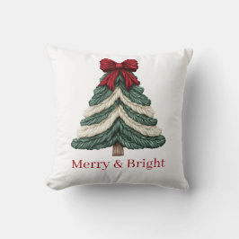 Yarn Faux Embroidery Christmas Tree Merry Bright Kudde