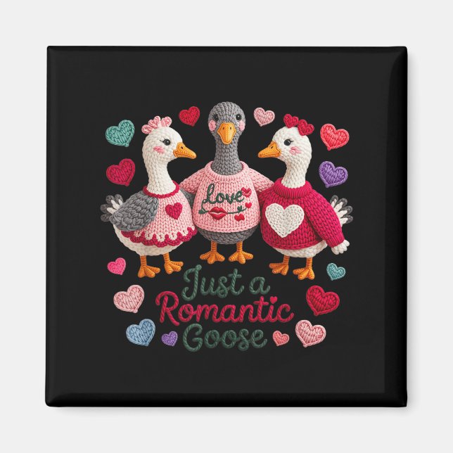 Yarn Funny Valentine Just A Romantic Goose Hearts  Magnet (Framsidan)