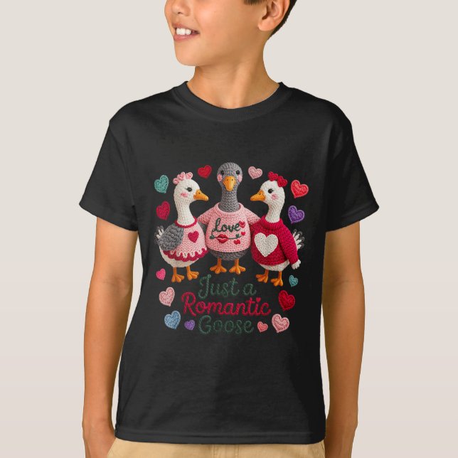 Yarn Funny Valentine Just A Romantic Goose Hearts  T Shirt (Framsida)