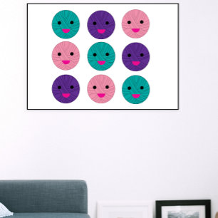 Yarn Kawaii Rosa Lila Teal Poster