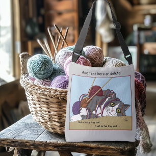 Yarn Knitting Funny Cat Axelväska