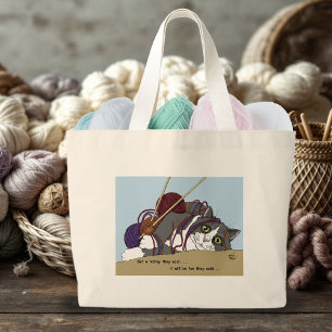 Yarn Knitting Funny Cat Jumbo Tygkasse
